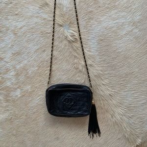 Vintage classic black leather CHANEL handbag